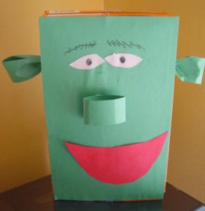 Toddlers Activities & Games: Cereal box Shrek or monster puppet