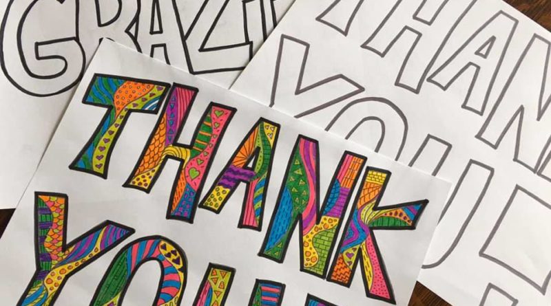 Picture of coloring pages with the words "thank you" and "Grazie"