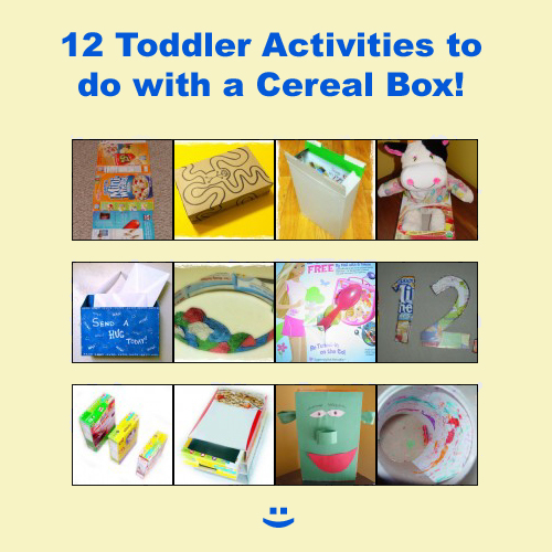 12 Toddler Activities, Games, Crafts, with a Cereal Box